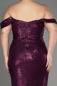 Plum Shoulder Low Cut Long Sequin Plus Size Evening Dress ABU3919