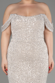 Mink Shoulder Low Cut Long Sequin Plus Size Evening Dress ABU3919
