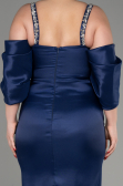 Navy Blue Slit Long Plus Size Evening Dress ABU3921
