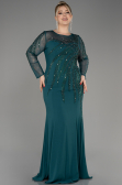Emerald Green Stoned Long Sleeve Plus Size Evenin Gown ABU3928