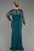 Emerald Green Stoned Long Sleeve Plus Size Evenin Gown ABU3928
