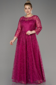 Fuchsia Long Sleeve Laced Plus Size Evening Dress ABU3932