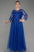 Sax Blue Long Sleeve Laced Plus Size Evening Dress ABU3932
