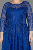 Sax Blue Long Sleeve Laced Plus Size Evening Dress ABU3932