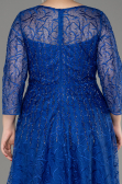 Sax Blue Long Sleeve Laced Plus Size Evening Dress ABU3932