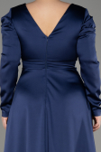 Navy Blue Long Sleeve Satin Plus Size Evening Dress ABU3941