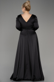 Black Long Sleeve Satin Plus Size Evening Dress ABU3941