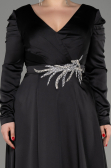 Black Long Sleeve Satin Plus Size Evening Dress ABU3941