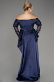 Navy Blue Off The Shoulder Long Satin Plus Size Evening Dress ABU3943 ...