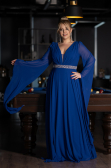 Sax Blue Long Chiffon Plus Size Evening Dress ABU3543