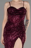 Cherry Colored Long Scaly Evening Dress ABU3246