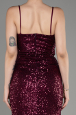 Cherry Colored Long Scaly Evening Dress ABU3246
