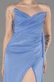 Indigo Strapless Slit Long Chiffon Evening Dress ABU3947