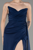 Navy Blue Strapless Slit Long Chiffon Evening Dress ABU3947