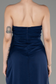 Navy Blue Strapless Slit Long Chiffon Evening Dress ABU3947