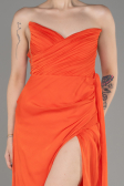 Orange Strapless Slit Long Chiffon Evening Dress ABU3947