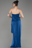 Sax Blue Strapless Slit Long Chiffon Evening Dress ABU3947