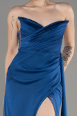Sax Blue Strapless Slit Long Chiffon Evening Dress ABU3947