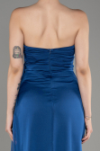 Sax Blue Strapless Slit Long Chiffon Evening Dress ABU3947