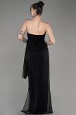 Black Strapless Slit Long Chiffon Evening Dress ABU3947