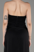 Black Strapless Slit Long Chiffon Evening Dress ABU3947