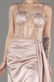Beige Long Satin Evening Dress ABU3875