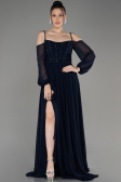 Navy Blue Long Chiffon Slit Evening Dress ABU3914
