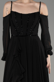 Black Long Chiffon Slit Evening Dress ABU3914