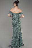 Turquoise Strapless Slit Long Sequined Evening Gown ABU3953