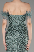 Turquoise Strapless Slit Long Sequined Evening Gown ABU3953