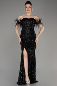 Black Strapless Slit Long Sequined Evening Gown ABU3953