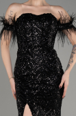 Black Strapless Slit Long Sequined Evening Gown ABU3953