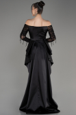 Navy Blue Off The Shoulder Long Satin Evening Dress ABU3942 | Abiyefon.com