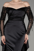 Navy Blue Off The Shoulder Long Satin Evening Dress ABU3942 | Abiyefon.com