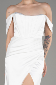 White Off Shoulder Slit Satin Prom Dress ABU3964