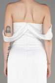 White Off Shoulder Slit Satin Prom Dress ABU3964