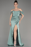 Mint Off Shoulder Slit Satin Prom Dress ABU3964