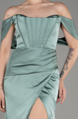 Mint Off Shoulder Slit Satin Prom Dress ABU3964