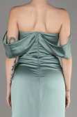 Mint Off Shoulder Slit Satin Prom Dress ABU3964