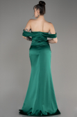 Emerald Green Off Shoulder Slit Satin Prom Dress ABU3964