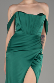 Emerald Green Off Shoulder Slit Satin Prom Dress ABU3964