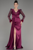 Cherry Colored Long Satin Evening Dress ABU3080