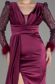 Cherry Colored Long Satin Evening Dress ABU3080