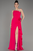 Fuchsia Strapless Slit Long Chiffon Evening Dress ABU3974