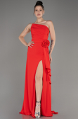 Coral Strapless Slit Long Chiffon Evening Dress ABU3974