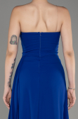 Sax Blue Strapless Slit Long Chiffon Evening Dress ABU3974