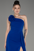 Sax Blue Strapless Slit Long Chiffon Evening Dress ABU3974