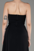Black Strapless Slit Long Chiffon Evening Dress ABU3974