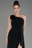 Black Strapless Slit Long Chiffon Evening Dress ABU3974