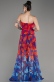 Fuchsia Strapless Slit Printed Long Prom Dress ABU3975